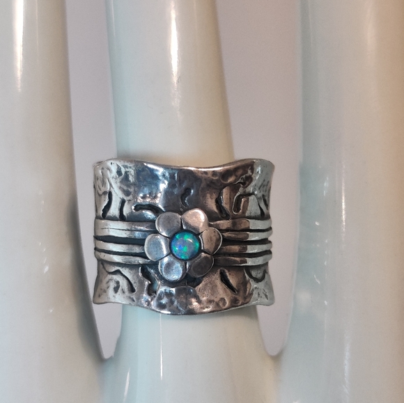 Vintage Shablool Didae Israel Sterling Silver Modernist Ring w/ Fire Opal - Picture 5 of 10